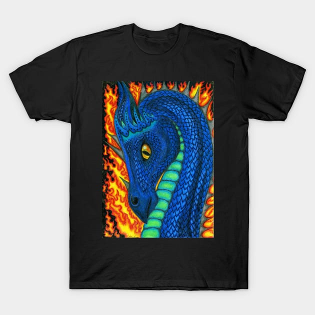 Blue Fire Dragon T-Shirt by MelanieJeyakkumar